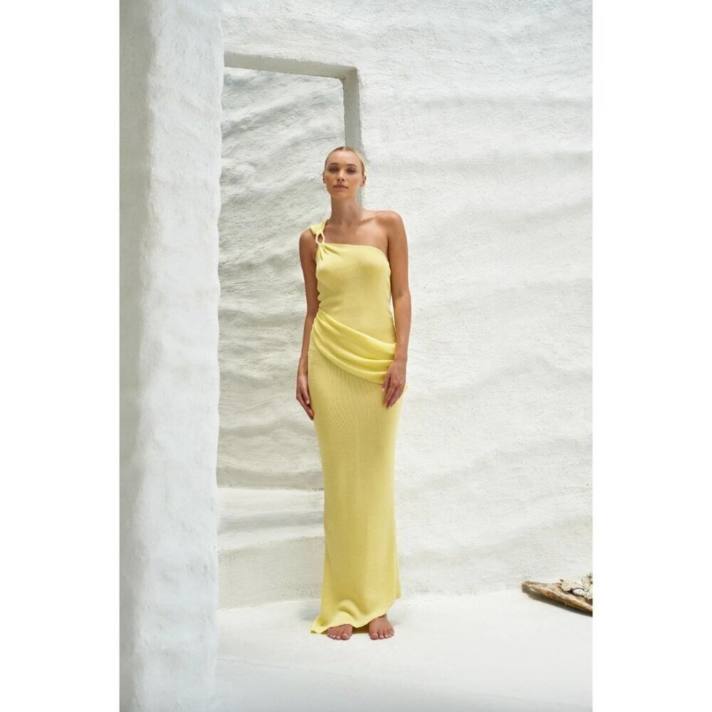 Baobab Lyn Knit One Shoulder Maxi Dress Carambolo Yellow Womens Size Small